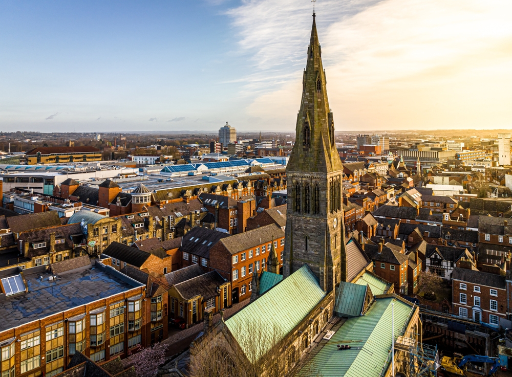 aerial shot of Leicester City Centre to showcase that FHP accounting offer services in this area